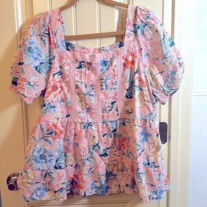 Loft Garden Lacy Tiered Square Neck Top Size Large